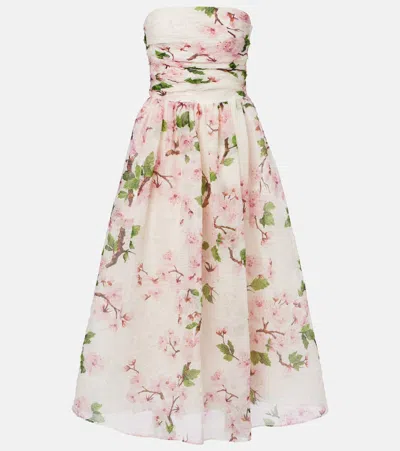 Oscar De La Renta Floral Silk-blend Organza Bustier Dress In Multi