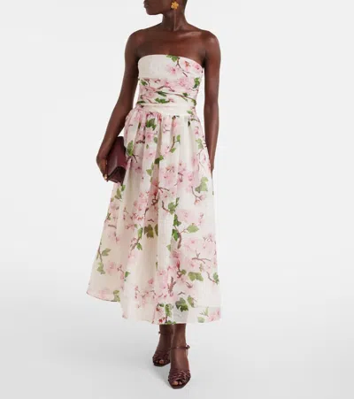 Oscar De La Renta Floral Silk-blend Organza Bustier Dress In Multi