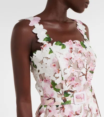 Oscar De La Renta Cherry Blossom Guipure Dress In Multi