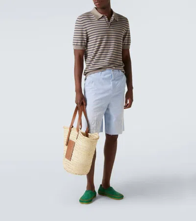 Loewe Men's Polo With Blue Stripes In Brown