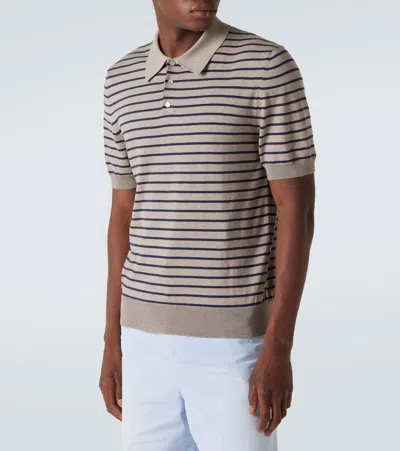 Loewe Men's Polo With Blue Stripes In Brown