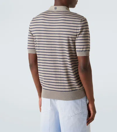 Loewe Men's Polo With Blue Stripes In Brown