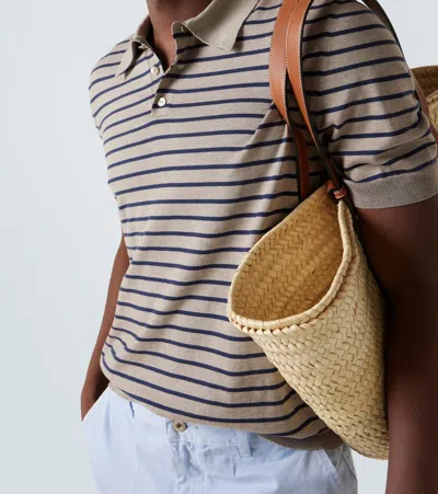 Loewe Men's Polo With Blue Stripes In Brown