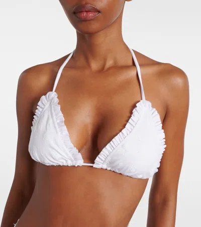 Chloé Ruffled Broderie Anglaise Triangle Bikini Top In Animal Print