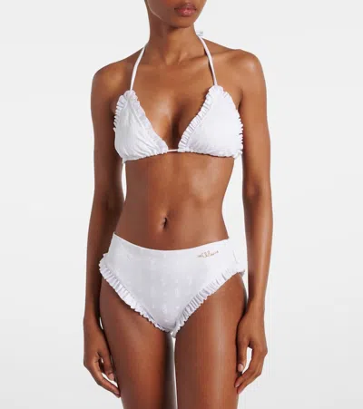 Chloé Embroidered Ruffled Bikini Bottoms In White