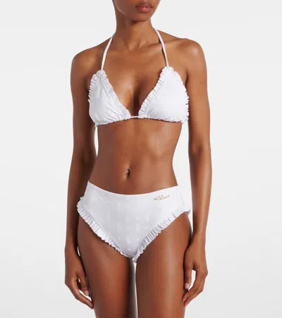 Chloé Ruffled Broderie Anglaise Triangle Bikini Top In Animal Print