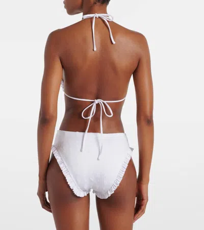 Chloé Embroidered Ruffled Bikini Bottoms In White
