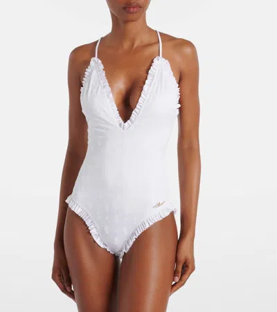 Chloé Ruffle-trim Eyelet Nylon One-piece