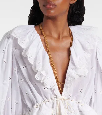 Chloé Eyelet Cotton Ruffle Crop Peasant Blouse In White