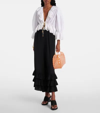 Chloé Eyelet Cotton Ruffle Crop Peasant Blouse In White