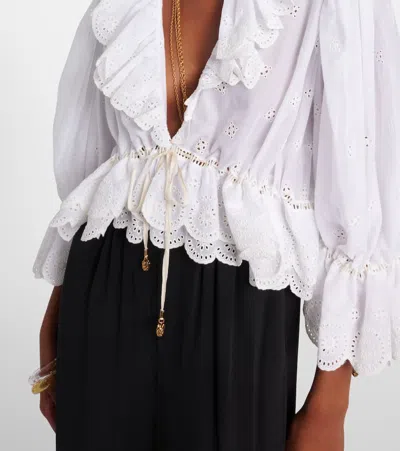 Chloé Eyelet Cotton Ruffle Crop Peasant Blouse In White
