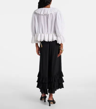 Chloé Eyelet Cotton Ruffle Crop Peasant Blouse In White