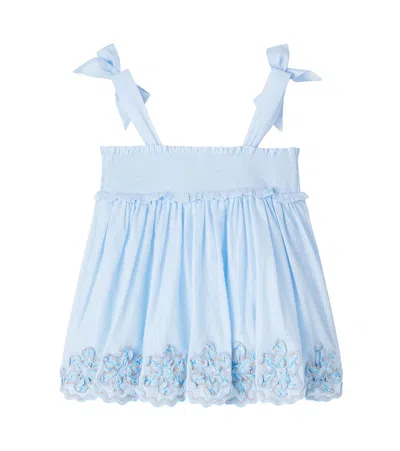 Zimmermann Cascadian Shirred Cotton Top In Blue