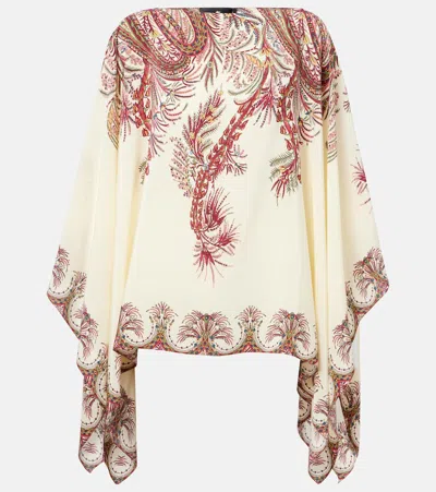 Etro , Silk Poncho Top With Placed Print, Woman, Multicolour In Neutral