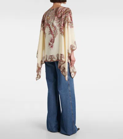Etro , Silk Poncho Top With Placed Print, Woman, Multicolour In Neutral