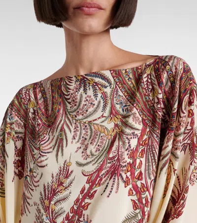 Etro , Silk Poncho Top With Placed Print, Woman, Multicolour In Neutral