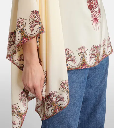 Etro , Silk Poncho Top With Placed Print, Woman, Multicolour In Neutral