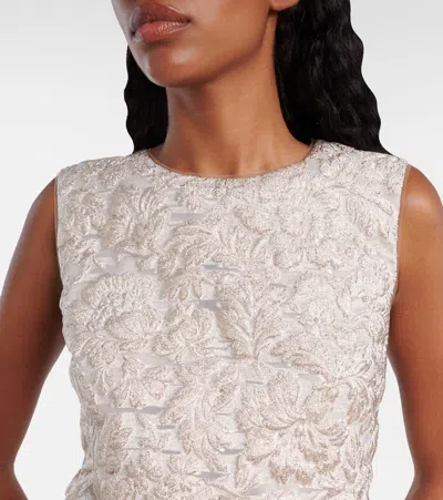 Carolina Herrera Metallic Floral Sleeveless Mini Shift Dress In Neutral