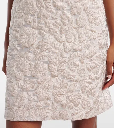 Carolina Herrera Metallic Floral Sleeveless Mini Shift Dress In Neutral