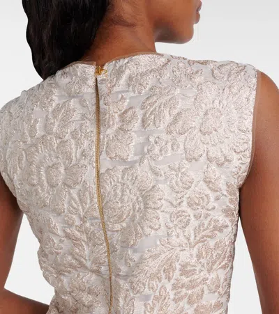 Carolina Herrera Metallic Floral Sleeveless Mini Shift Dress In Neutral