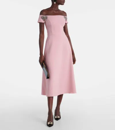 Carolina Herrera Embellished Off-shoulder Midi Dress In Pink