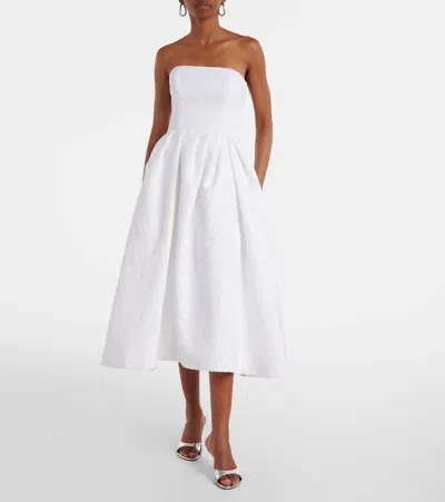 Carolina Herrera Strapless Brocade Midi Dress In White