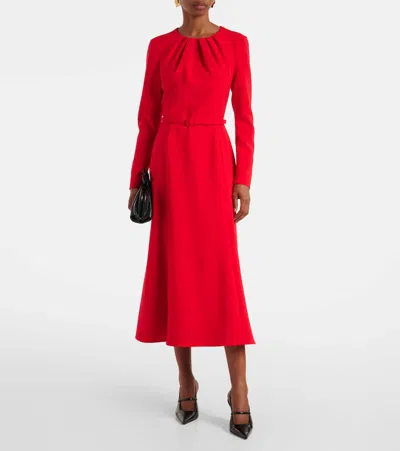 Carolina Herrera Gathered Neck Belted Long-sleeve Midi Dress In Red