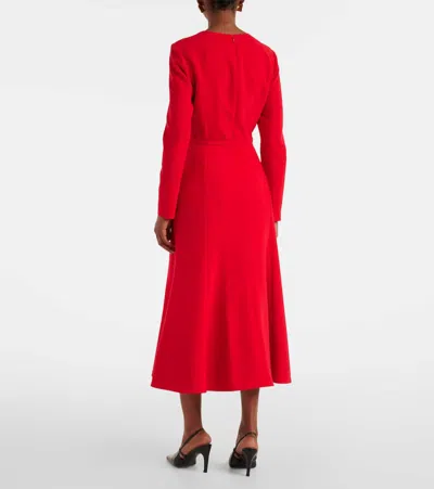 Carolina Herrera Gathered Neck Belted Long-sleeve Midi Dress In Red