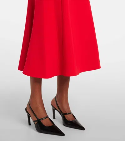 Carolina Herrera Gathered Neck Belted Long-sleeve Midi Dress In Red