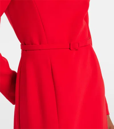 Carolina Herrera Gathered Neck Belted Long-sleeve Midi Dress In Red