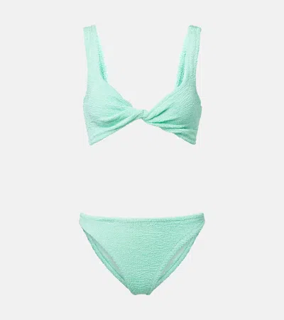 Hunza G Womens Metallic Mint Julia Pearly-hoop Seersucker Bikini Set In Blue