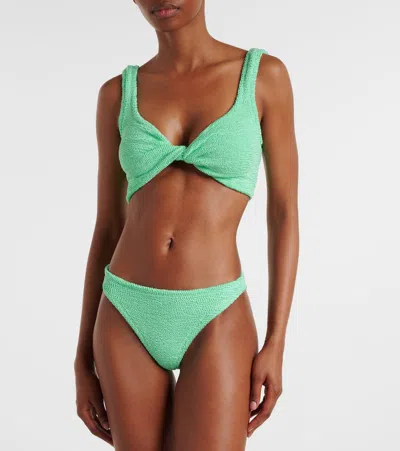 Hunza G Womens Metallic Mint Julia Pearly-hoop Seersucker Bikini Set In Blue