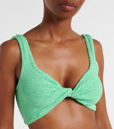 Hunza G Womens Metallic Mint Julia Pearly-hoop Seersucker Bikini Set In Blue