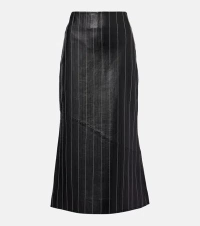 Victoria Beckham Leather Pinstripe Midi Skirt In Black