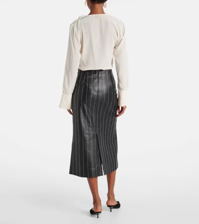 Victoria Beckham Leather Pinstripe Midi Skirt In Black