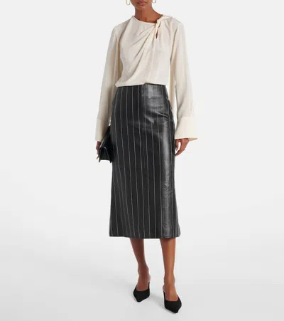Victoria Beckham Leather Pinstripe Midi Skirt In Black