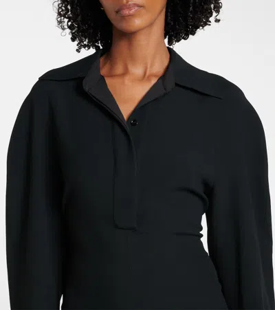 Victoria Beckham Satin Shirt Dress With Ruching And Buttons In Black