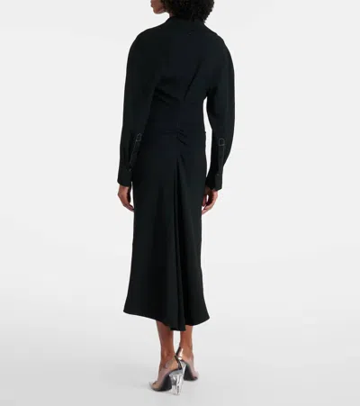 Victoria Beckham Satin Shirt Dress With Ruching And Buttons In Black