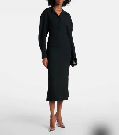 Victoria Beckham Satin Shirt Dress With Ruching And Buttons In Black