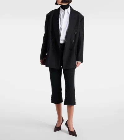 Victoria Beckham Buttoned Cuff Cropped Wool Trousers In Black