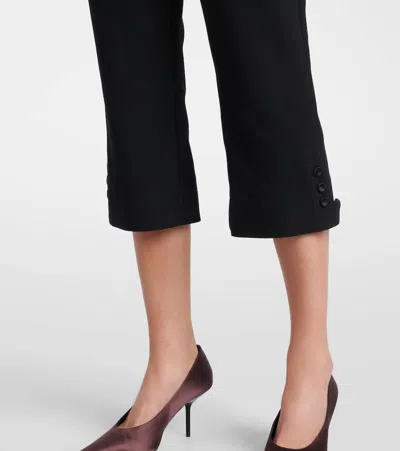 Victoria Beckham Buttoned Cuff Cropped Wool Trousers In Black