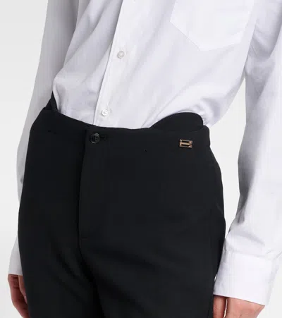 Victoria Beckham Buttoned Cuff Cropped Wool Trousers In Black