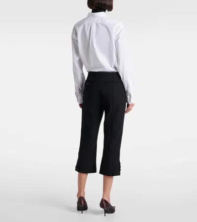 Victoria Beckham Buttoned Cuff Cropped Wool Trousers In Black
