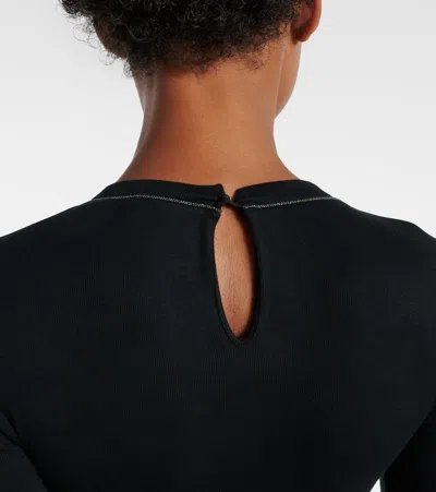 Brunello Cucinelli Womans Long-sleeved Black Cotton T-shirt With Monile Crew Neck In Black
