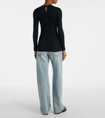Brunello Cucinelli Womans Long-sleeved Black Cotton T-shirt With Monile Crew Neck In Black