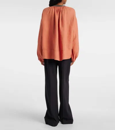 Brunello Cucinelli Monili Linen And Cotton Top In Orange
