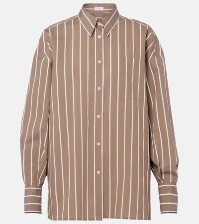 Brunello Cucinelli Striped Cotton-blend Poplin Shirt In Brown