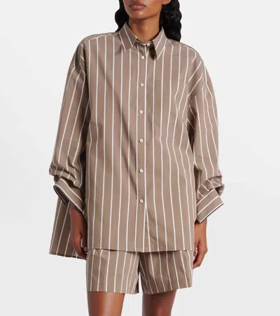 Brunello Cucinelli Striped Cotton-blend Poplin Shirt In Brown