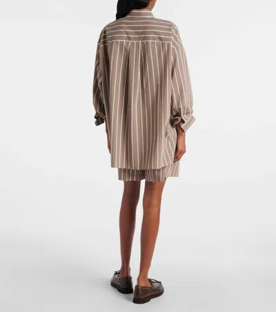 Brunello Cucinelli Striped Cotton-blend Poplin Shirt In Brown