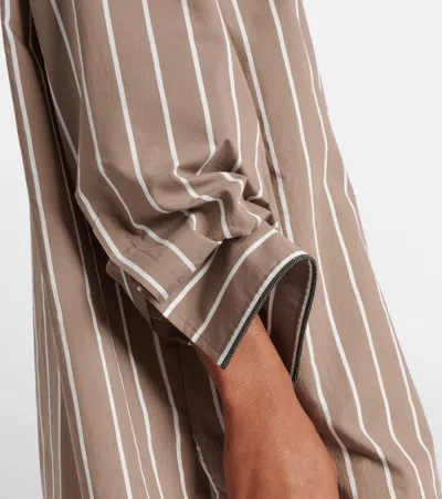 Brunello Cucinelli Striped Cotton-blend Poplin Shirt In Brown